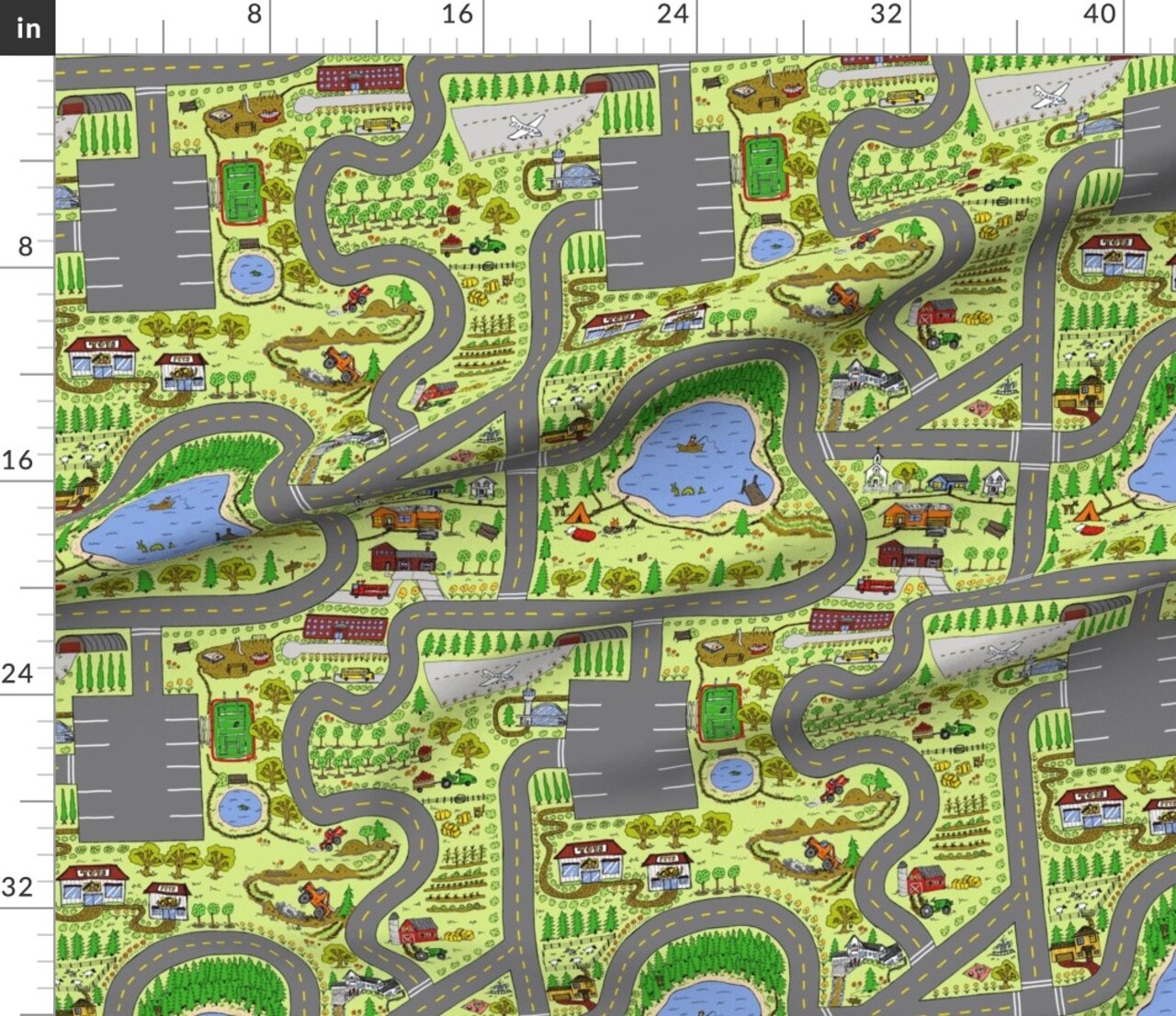 Country Playmat Map Toy Car Airplane Nursery Boy Tractors Trucks Custom Printed Fabric by Spoonflower Various Fabrics by the Yard or Fat Quarter
